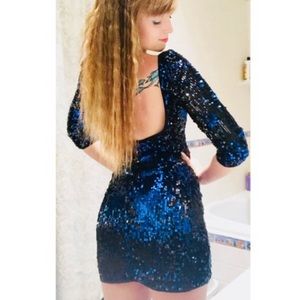 Backless sequin bodycon blue and black New Years Dress